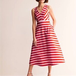 Boden Pink Panelled Stripe Bodice Midi Dress